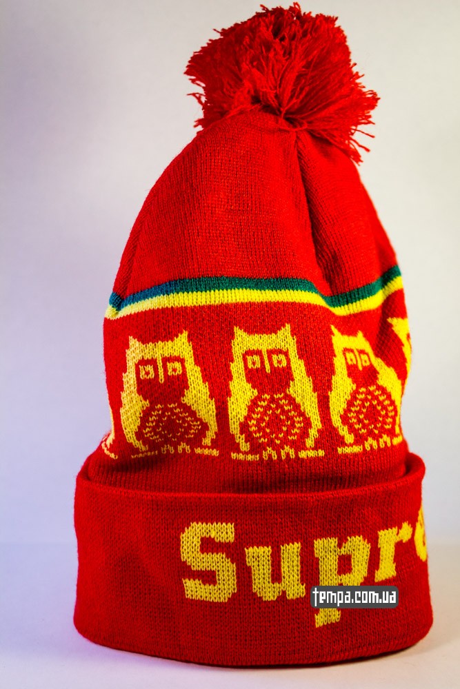 Купить зимнюю шапку Supreme красную с совами ориниальную в Украине_2
