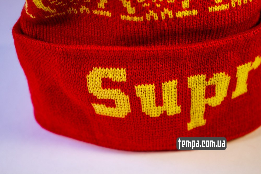 Купить зимнюю шапку Supreme красную с совами ориниальную в Украине_3