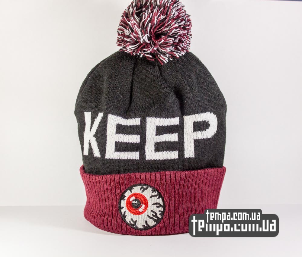 купить оригинальную шапку mishka мишка keep watch с клазом черную с бордовым