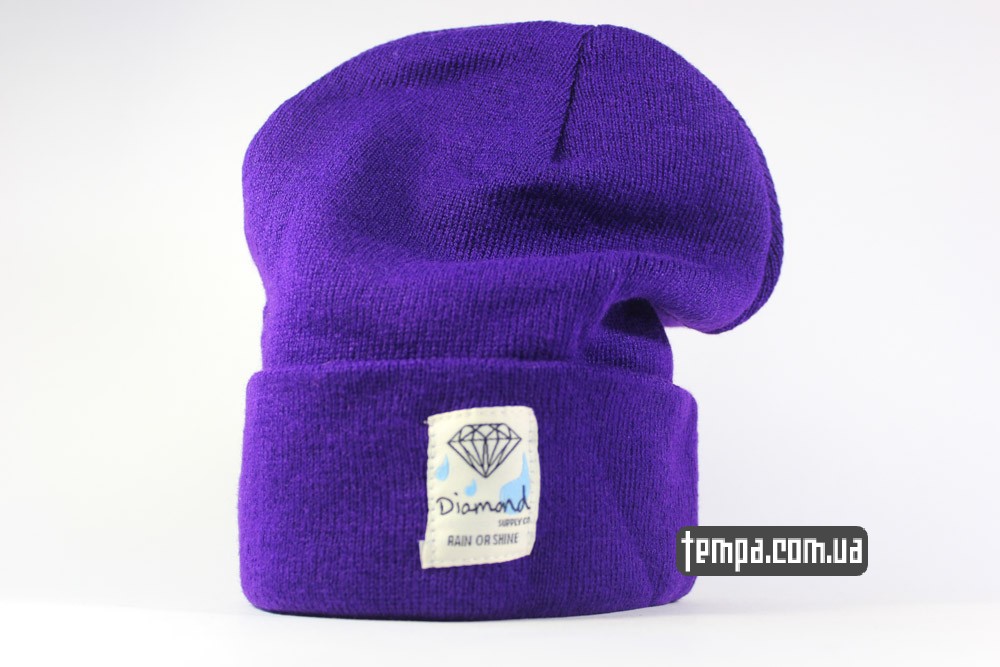 теплая сереневая зимняя шапка beanie Diamond диаманд украина