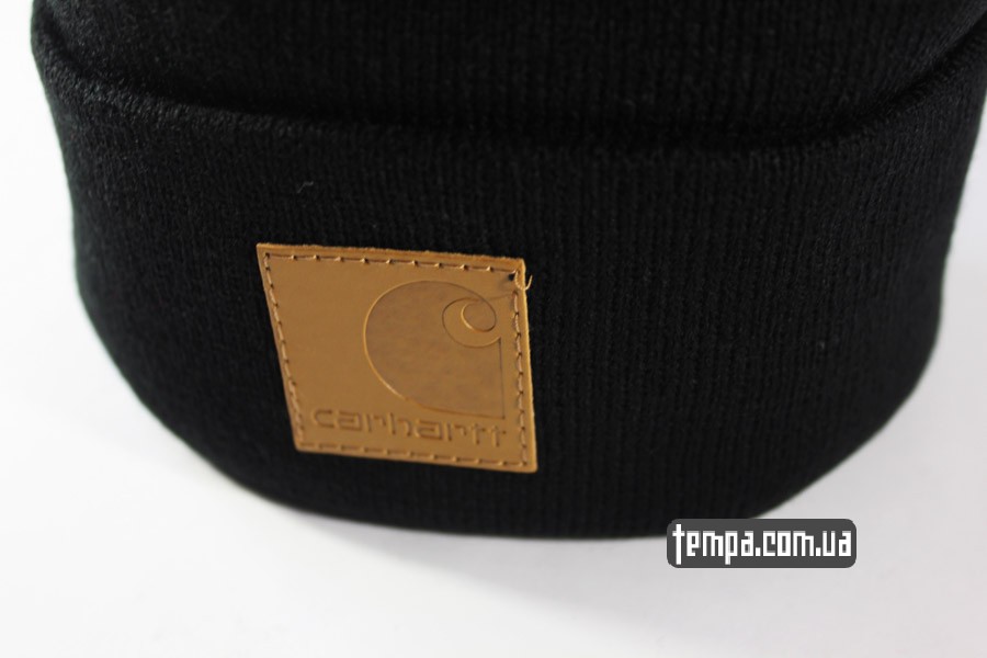 черная шапка beanie Carhartt кожа купить заказать с доставкой
