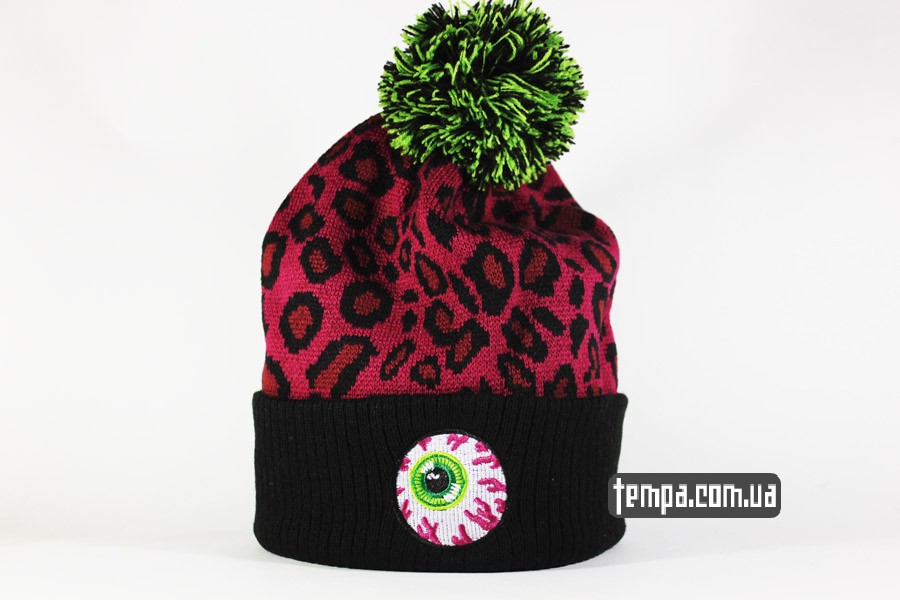 шапка beanie mishka мишка с глазом розавая бордовая