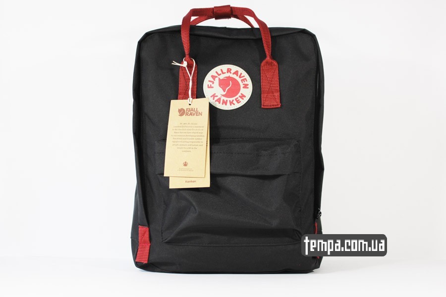 kanken FJALL RAVEN рюкзак черный с красными ремешками