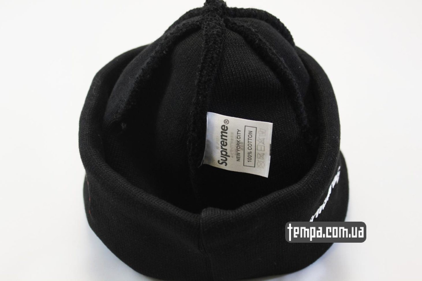 коттоновая шерстягая шапка beanie SUPREME Black черная суприм Украина