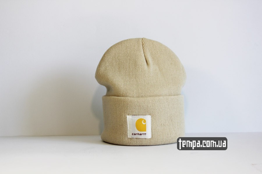 шапка carhartt beanie белая бежевая серая