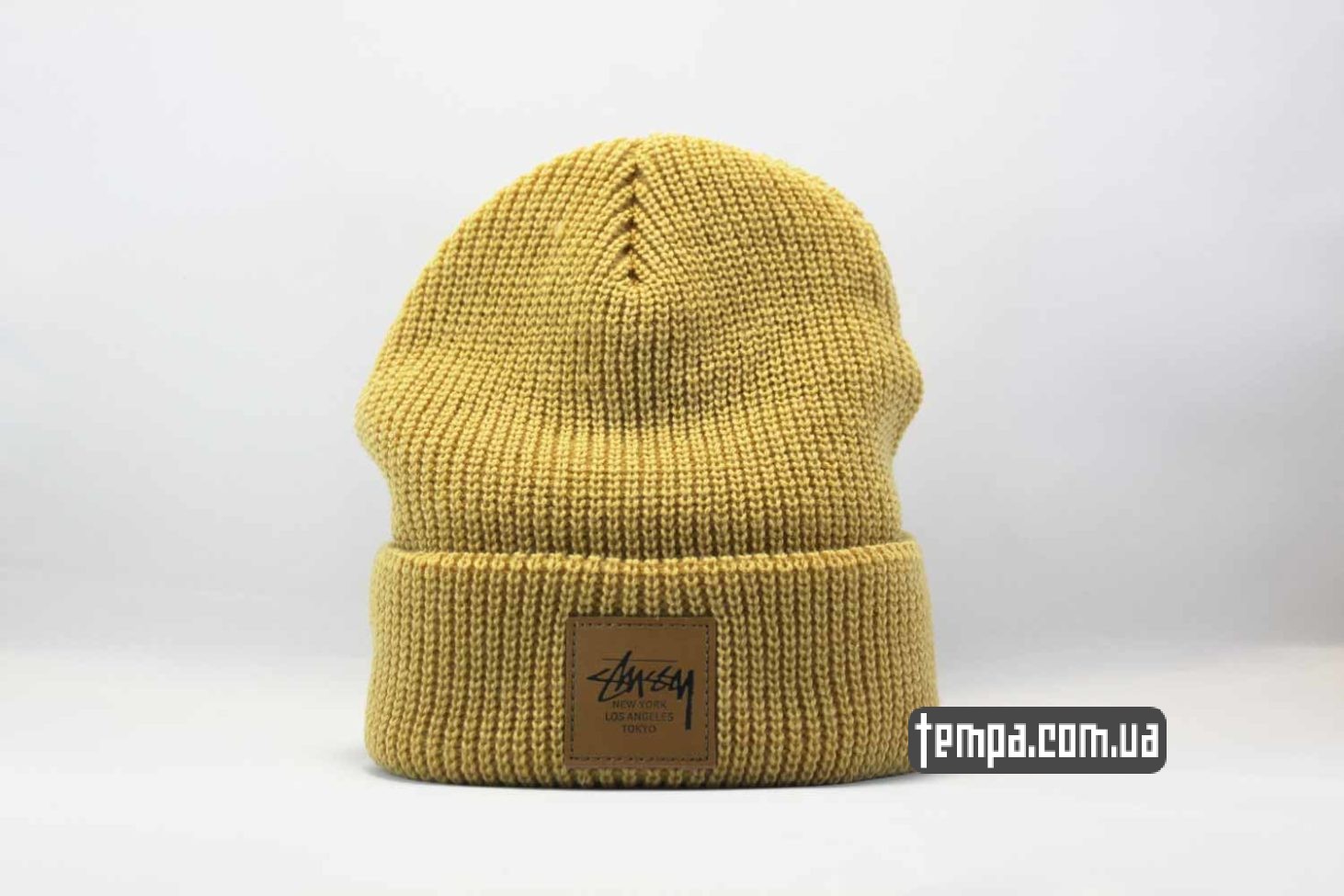 шапка beanie STUSSY New York Los Angeles Tokio yellow желтая