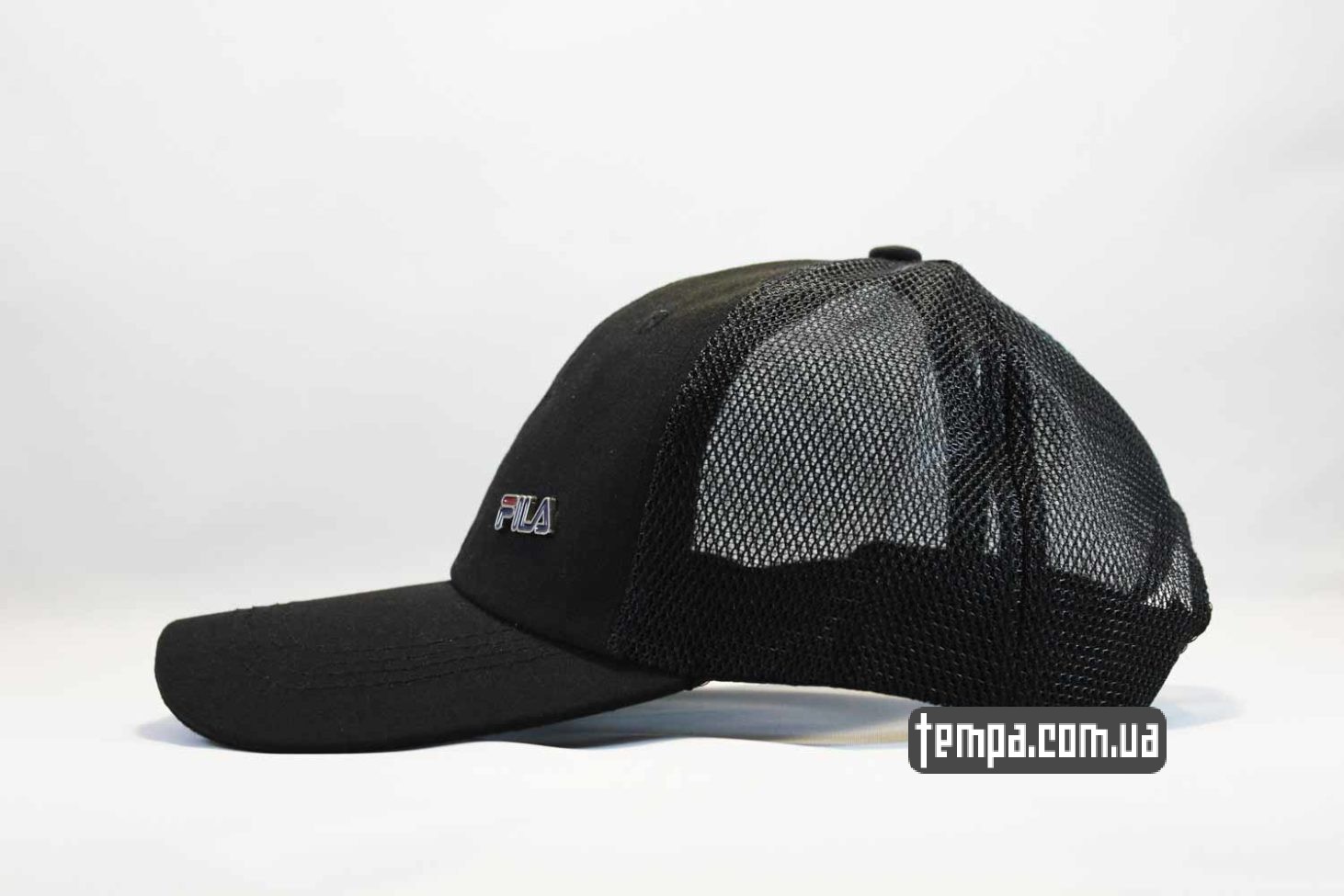 короткий закругленный козырек кепка бейсболка FILA черная black trucker с сеточкой