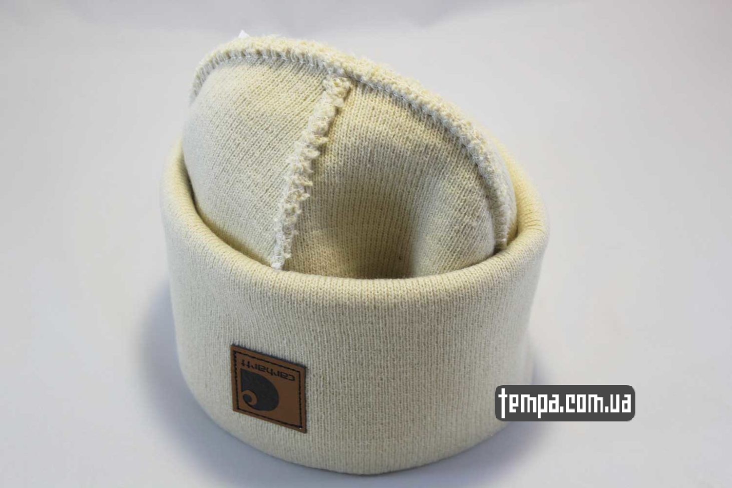 бежевая шапка beanie carhartt white leather кожаная