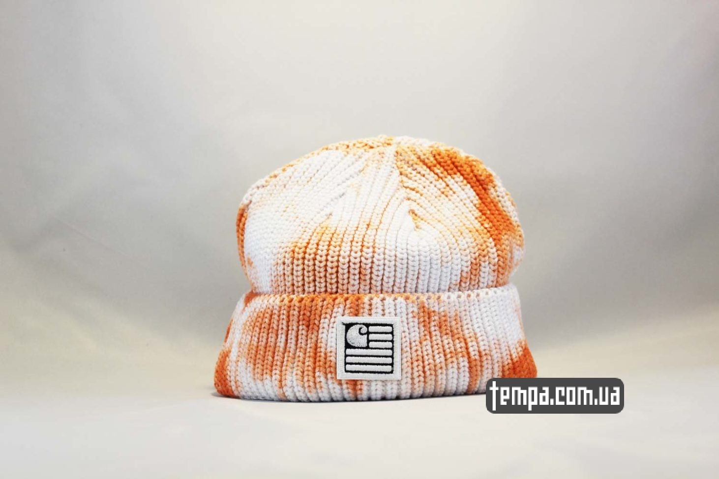 короткая шапка beanie Carhartt пятнистая оранжево-белая короткая шапка beanie Carhartt пятнистая оранжево-белая