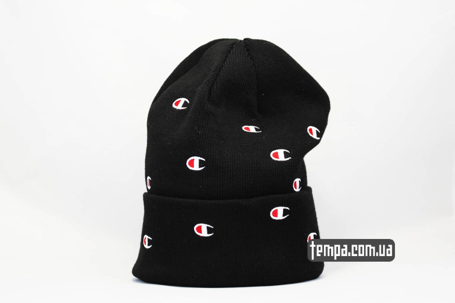 шапка beanie Champion black черная с логотипами шапка beanie Champion black черная с логотипами