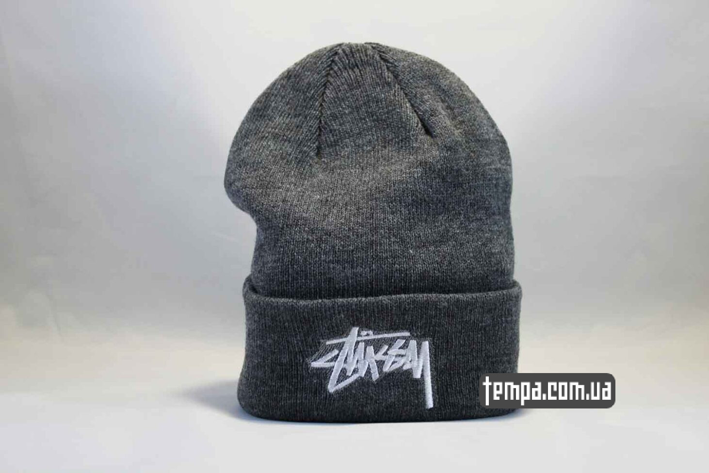 стасси оригинал лого шапка beanie stussy темно-серая стасси стусси Украина