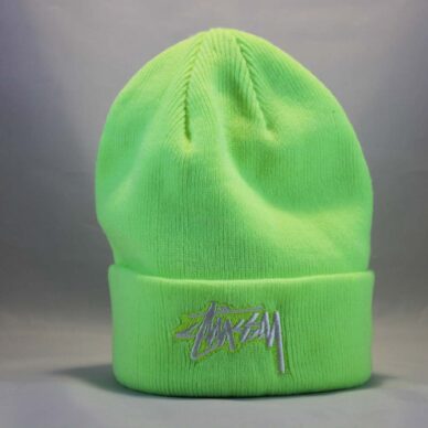 теплая зимняя шапка beanie stussy зеленая токсичная психаделик стасси