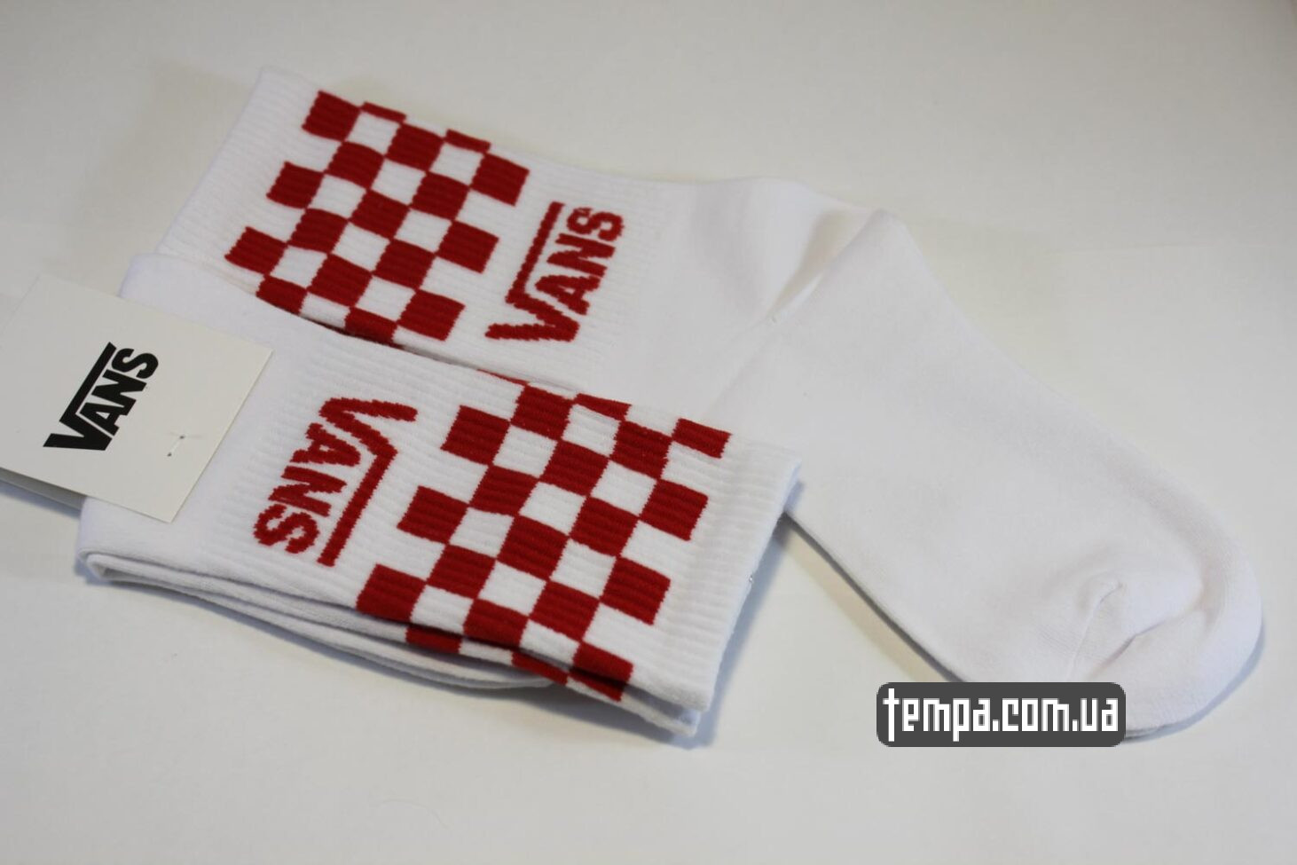 Высокие носки Vans белые в клетку красно белые