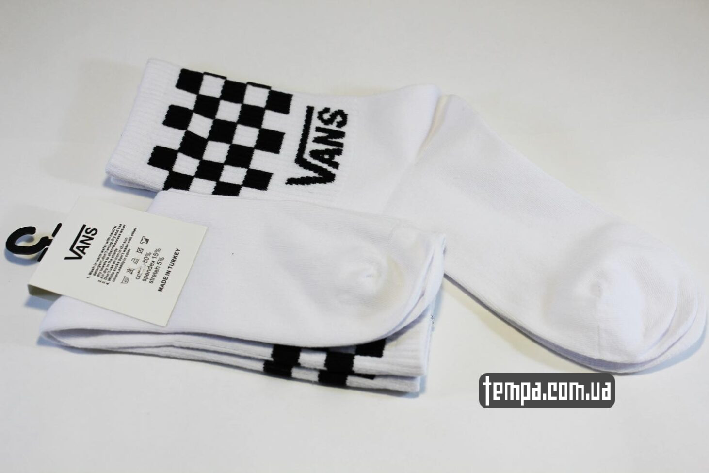 Высокие носки Vans белые в клетку купить черно-белые
